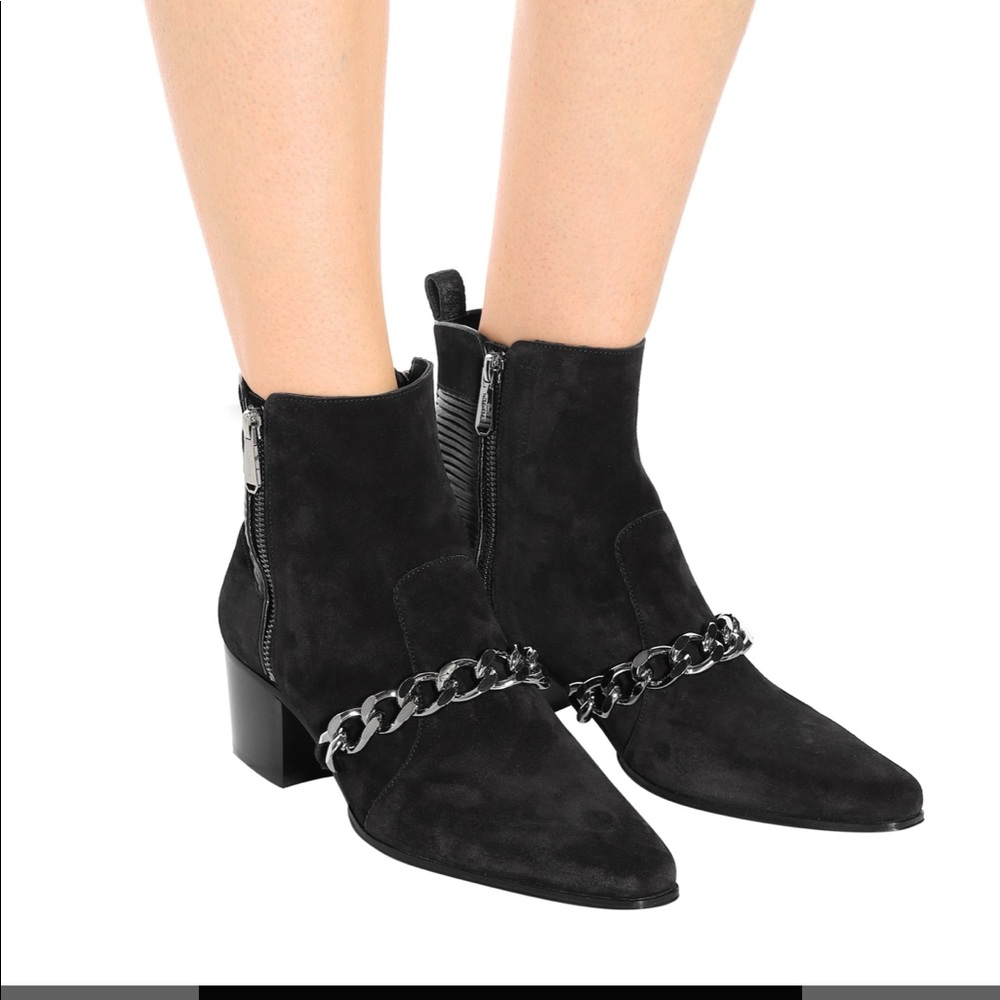 Black suede balmain booties with chain